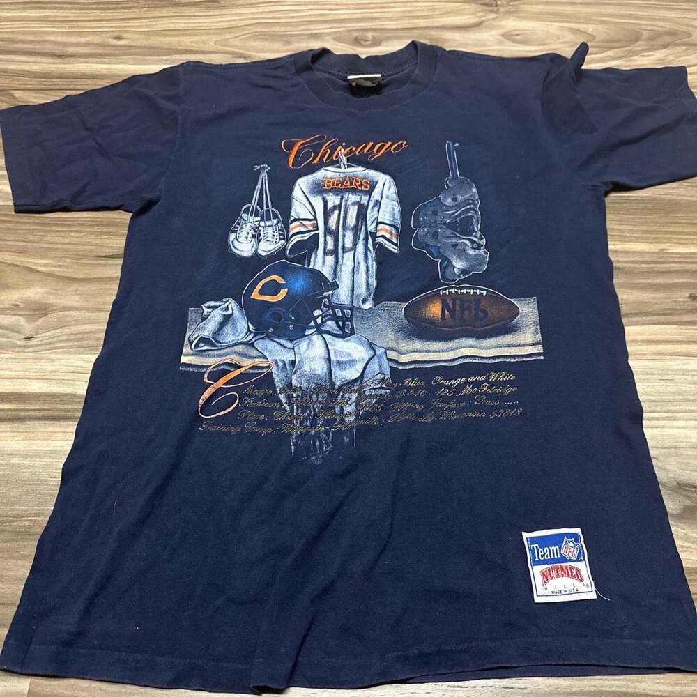 Vintage Single Stitch Nutmeg Mills T-Shirt Chicago Bears NFL Mens Large Blue USA